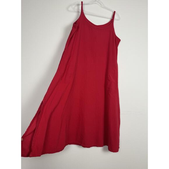 Oh My Gauze Dress Womens Large Red Maxi Sleeveless Pockets Cotton Summer Boho - Picture 10 of 14